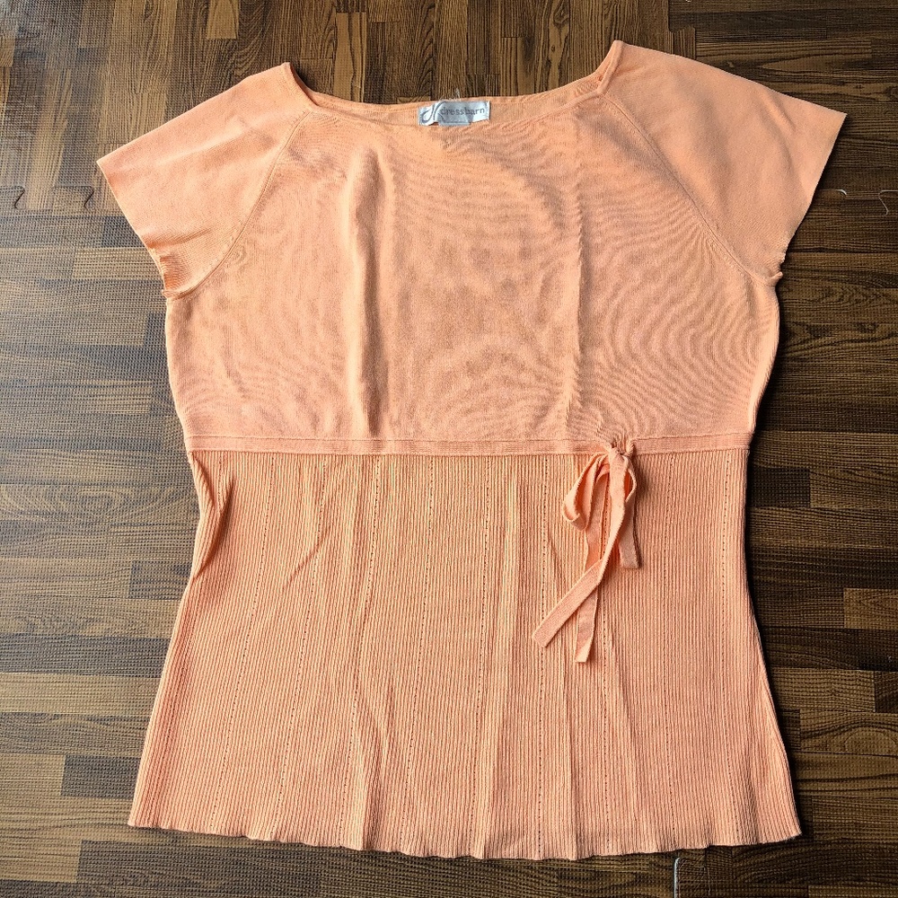 Dress Barn Peach Short Sleeve Tie Waist Knit Top